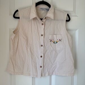 90’s Women's Sleeveless‎ Button Up Shirt Blouse Vest Floral Cottagecore Sz L